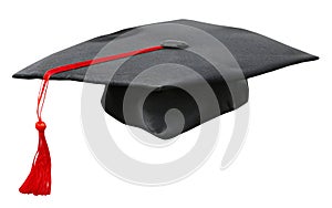 Graduate college, high school or university cap. Graduation hat of degree ceremony