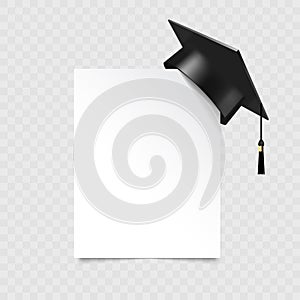 Graduate college, high school or university cap on transparent background. Vector