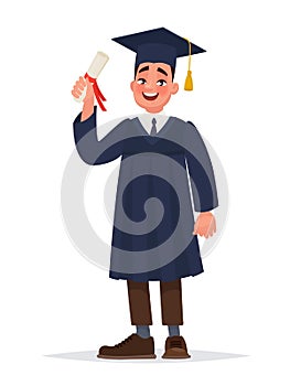graduate with a diploma. The guy in the mantle finished his studies at the university photo