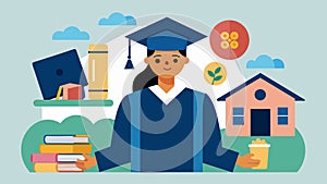 A graduate foregoing social activities and experiences in order to save money for loan repayments.. Vector illustration. photo