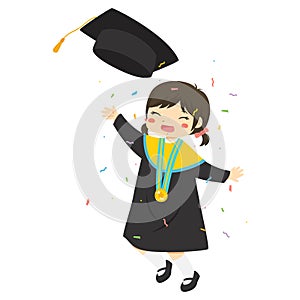Graduate Girl Student Throwing Hat Character Vector