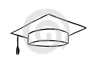 Graduate hat line icon. Hand drawn university cap in doodle style. Academic hat illustration