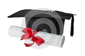 Graduate hat and paper scroll