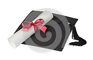 Graduate hat and paper scroll