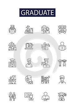 Graduate line vector icons and signs. Diploma, Degree, Education, Alumnus, Baccalaureate, Postgraduate, Certify photo
