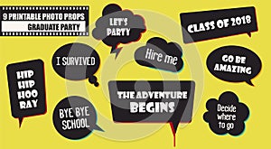 Graduate party photo booth props vector elements