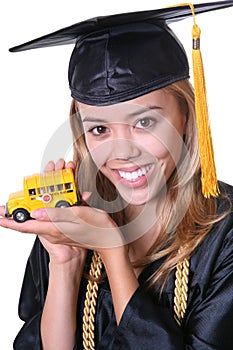 Graduate with school bus model
