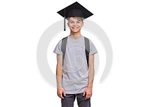 Graduate student boy in bachelor hat