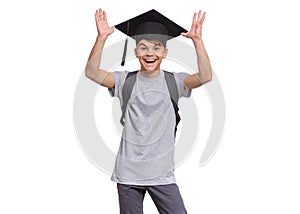 Graduate student boy in bachelor hat
