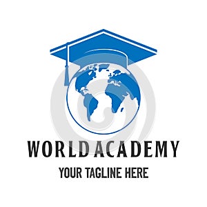 Graduate Toga Hat with World Globe Earth Planet for Science Environment Course Education School Academy Club Logo Design