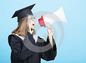 Graduate woman Shouting With Megaphone