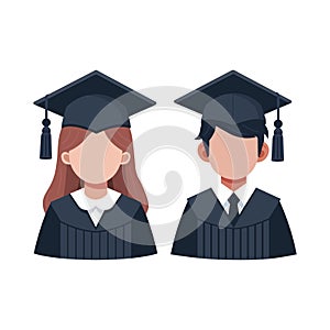 Graduate young girl and boy student avatar. Graduation cap and gown. Vector illustration