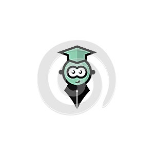 Graduated boy with pen nib vector logo design.