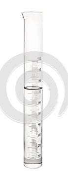 Graduated cylinder with water on white background
