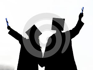 Graduated girl and boy silhouette, Graduation student, Girl and boy graduate,