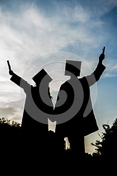 Graduated girl and boy silhouette, Graduation student, Girl and boy graduate,