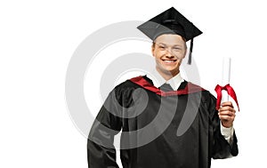 Graduated student man isolated on white