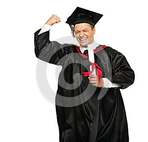 Graduated student man isolated on white