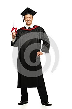 Graduated student man isolated on white