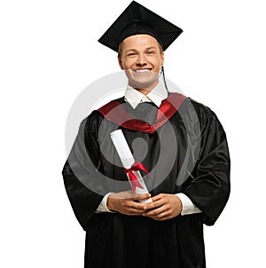 Graduated student man isolated on white