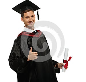 Graduated student man isolated on white