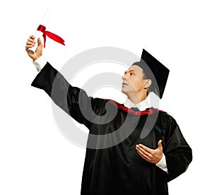 Graduated student man isolated on white