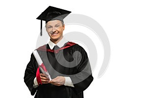 Graduated student man isolated on white