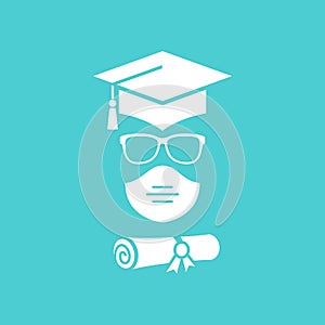 Graduated student with surgical mask vector icon