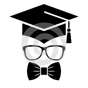 Graduated student symbol with mortarboard and bow tie