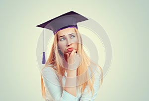 Graduated student, woman thinking portrait