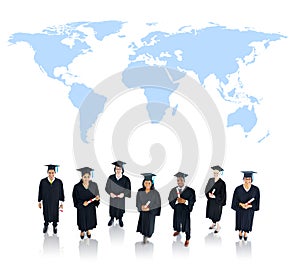 Graduated Students Group with World Map