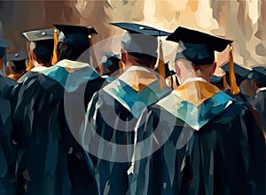 Graduated students. Illustration AI Generative