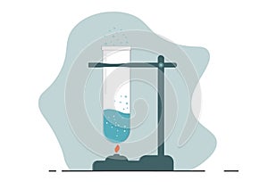 Graduated test tubes, beakers and bottles filled with different colored liquid illustrations. Equipment for collecting chemistry