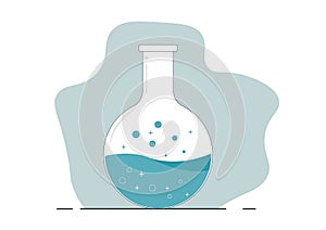 Graduated test tubes, beakers and bottles filled with different colored liquid illustrations. Equipment for collecting chemistry