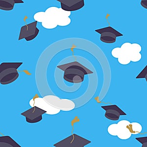 Graduates hats in the clouds sky
