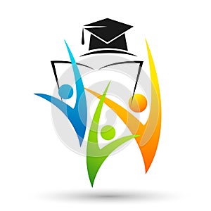 Graduates people academic world education students logo icon successful graduation bachelor icon element on white background