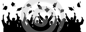 Graduates throwing cap. Silhouette high achievements. School student hat vector