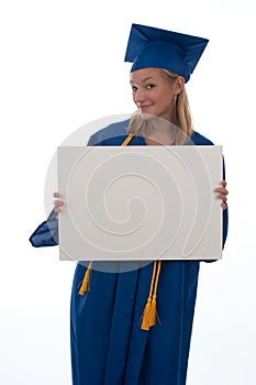 Graduating girl holding copyspace