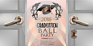 Graduation ball invitation card with opened doors.