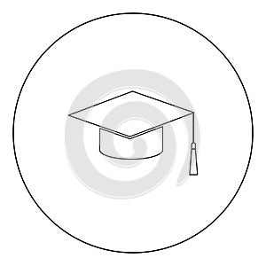 Graduation cap black icon in circle vector illustration isolated .