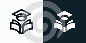 Graduation cap and book shape vector logo design with modern, simple, clean and abstract style