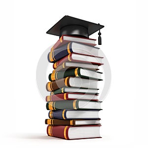 Graduation Cap on Book Stack 3d