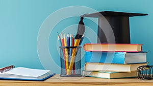 The graduation cap with books.AI generated image