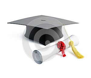 Graduation cap and diploma