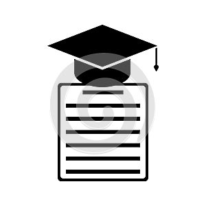 Graduation Cap And Diploma Black Icon. Vector Illustration
