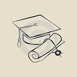 Graduation cap and diploma - vector illustration