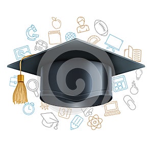 Graduation Cap and Education Symbols