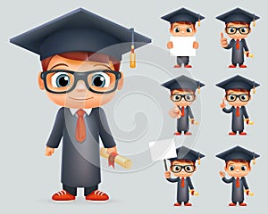 Graduation Cap Excellent Diploma Certificate Scroll Student Genius School Clever Smart Boy Uniform Suit Goggles 3d