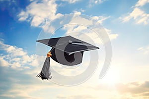 graduation cap floating in the sky