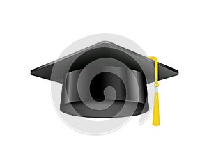 Graduation cap with gold tassel isolated education ceremony black hat academic vector illusration.